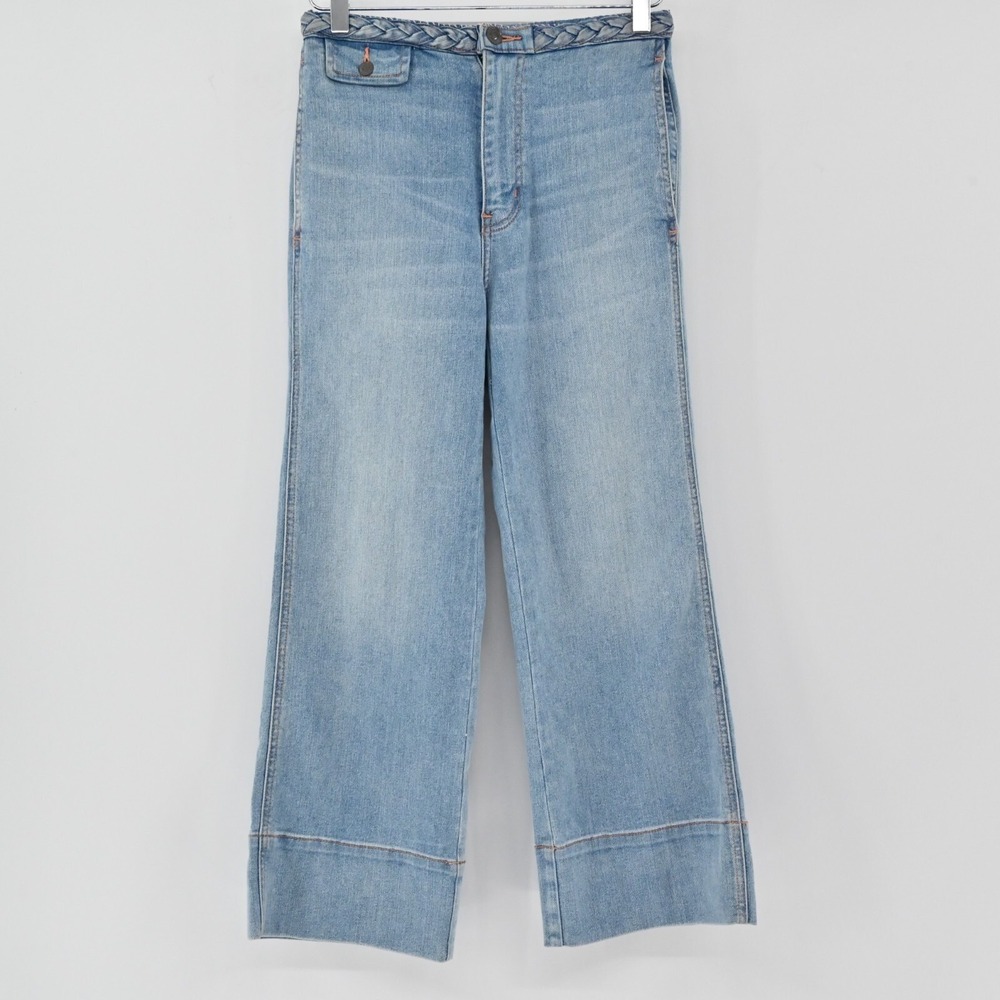 CURRENT ELLIOTT Womens Wide Leg Jeans 8 Braided Waist Cropped Denim Western Boho